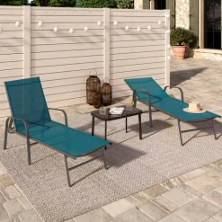 Lot de 2 transats de jardin inclinables toile bleu canard et acier gris anthracite