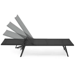 Lot de 2 transats de jardin inclinables toile et acier noir