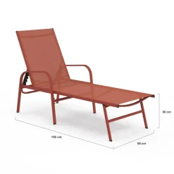 Lot de 2 transats de jardin inclinables en acier et toile terracotta