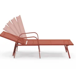 Lot de 2 transats de jardin inclinables en acier et toile terracotta