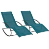 Lot de 2 transats de jardin à bascule gris anthracite et toile bleu canard