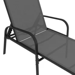 Lot de 2 transats inclinables pour jardin en acier noir et toile grise