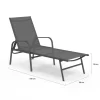 Lot de 2 transats inclinables pour jardin en acier gris et toile grise