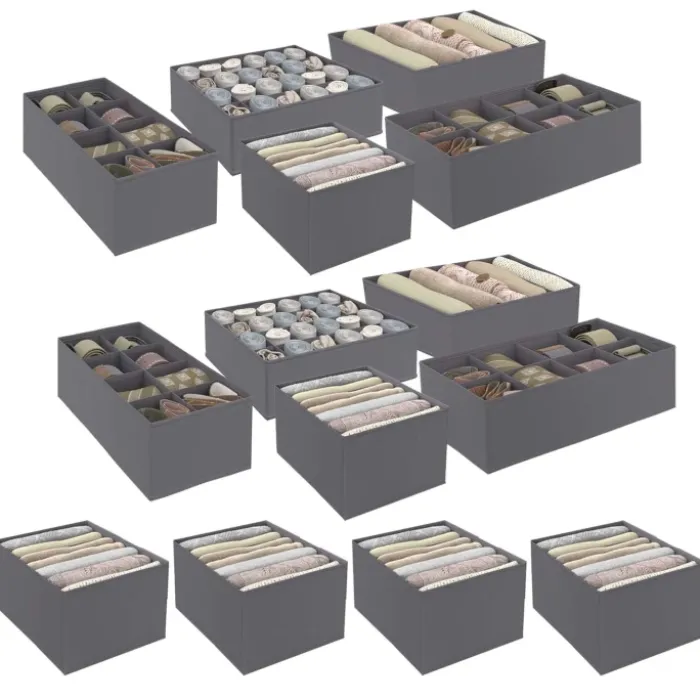 Lot de boites de rangement organisateur de dressing gris anthracite
