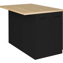Îlot de cuisine noir et plateau façon hêtre 120 cm