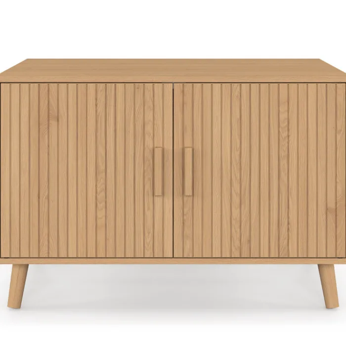 Maison de toilette chat cache-litière avec doubles portes lattes tasseau bois coloris chêne