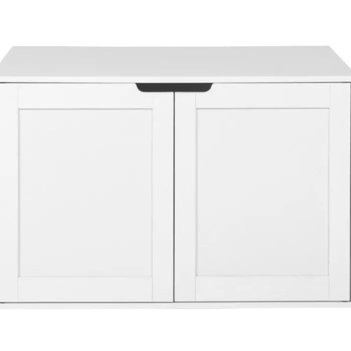 Maison de toilette pour chat - cache-litière avec doubles portes blanc