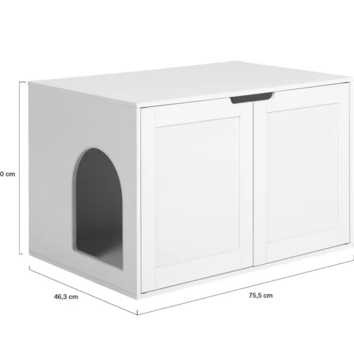 Maison de toilette pour chat - cache-litière avec doubles portes blanc