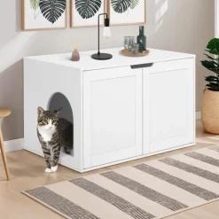 Maison de toilette pour chat - cache-litière avec doubles portes blanc