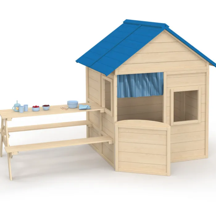 Maisonnette enfant en bois cabane de jeux extérieure avec table de pique-nique intégrée