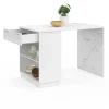 Mange-debout 4 personnes ilot central blanc et plateau marbre 130 cm