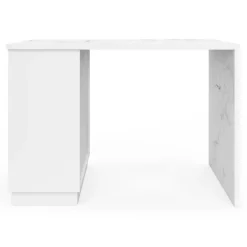 Mange-debout 4 personnes ilot central blanc et plateau marbre 130 cm