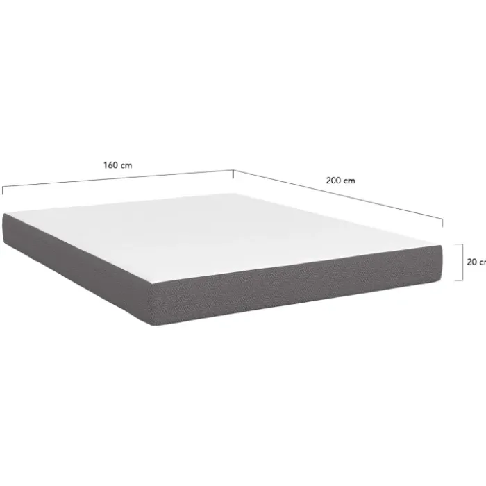 Matelas 160x200 cm à mémoire de forme épaisseur 20 cm blanc et gris