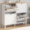 Meuble à chaussures 20 paires ACHILLE 4 portes blanc et plateau bois