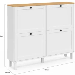 Meuble à chaussures 20 paires ACHILLE 4 portes blanc et plateau bois