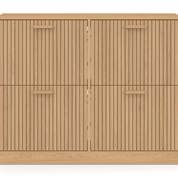 Meuble à chaussures 20 paires 4 portes lattes tasseau bois coloris chêne