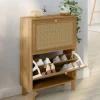 Meuble à chaussures 12 paires 2 portes effet naturel cannage