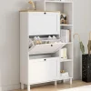 Meuble à chaussures 18 paires ACHILLE 3 portes blanc et plateau bois avec étagère