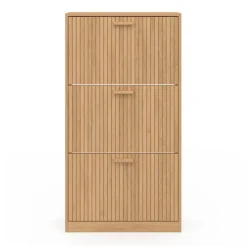 Meuble à chaussures 18 paires 3 portes tasseau bois coloris chêne