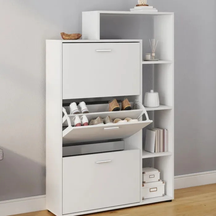 Meuble à chaussures 3 portes avec étagère blanc