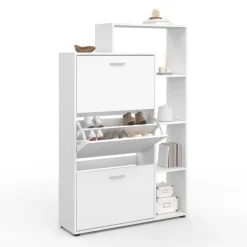 Meuble à chaussures 3 portes avec étagère blanc
