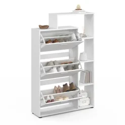 Meuble à chaussures 3 portes avec étagère blanc