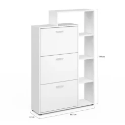 Meuble à chaussures 3 portes avec étagère blanc