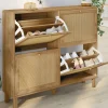Meuble à chaussures 20 paires et 4 portes vintage effet naturel cannage