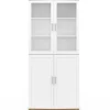 Meuble armoire colonne salle de bain VITO 4 portes dont 2 vitrées blanc et bois