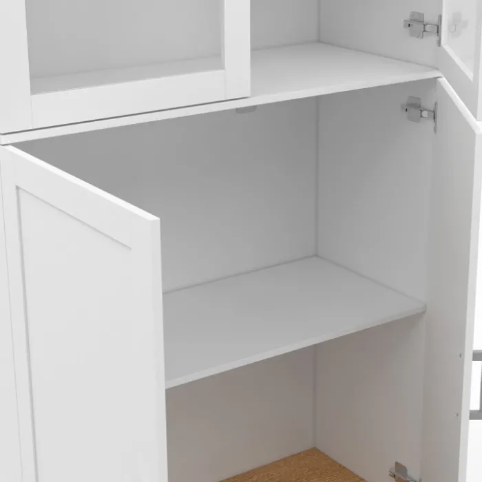 Meuble armoire colonne salle de bain VITO 4 portes dont 2 vitrées blanc et bois