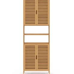 Meuble armoire colonne salle de bain 4 portes et 2 niches bambou