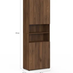 Meuble armoire colonne salle de bain 4 portes 2 niches effet noyer