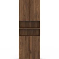 Meuble armoire colonne salle de bain 4 portes 2 niches effet noyer