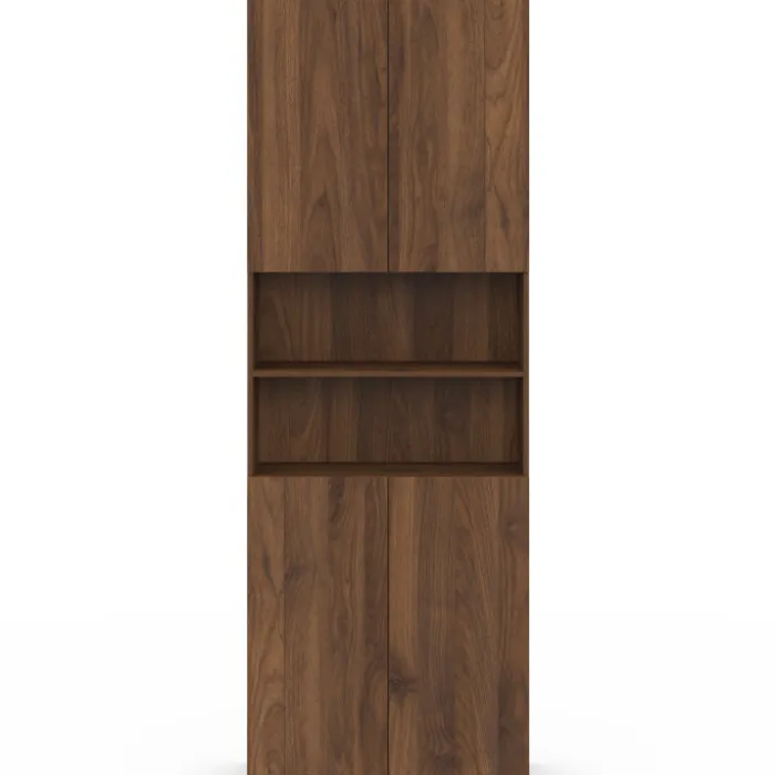 Meuble armoire colonne salle de bain 4 portes 2 niches effet noyer