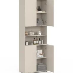 Meuble armoire colonne salle de bain 4 portes 2 niches bois beige
