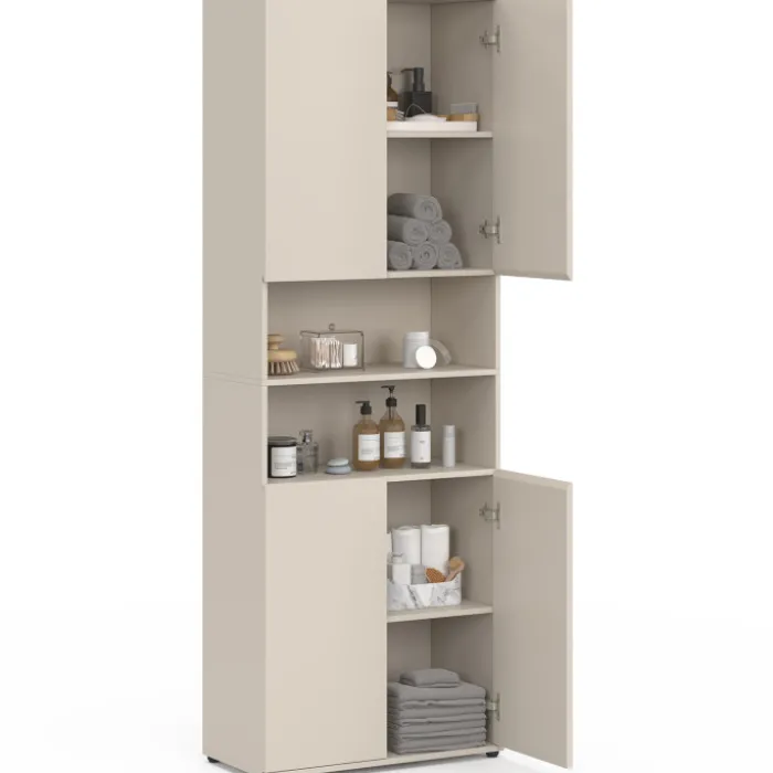 Meuble armoire colonne salle de bain 4 portes 2 niches bois beige