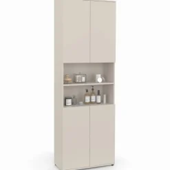 Meuble armoire colonne salle de bain 4 portes 2 niches bois beige