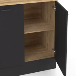 Meuble bas de cuisine 80 cm appoint 2 portes bois et noir
