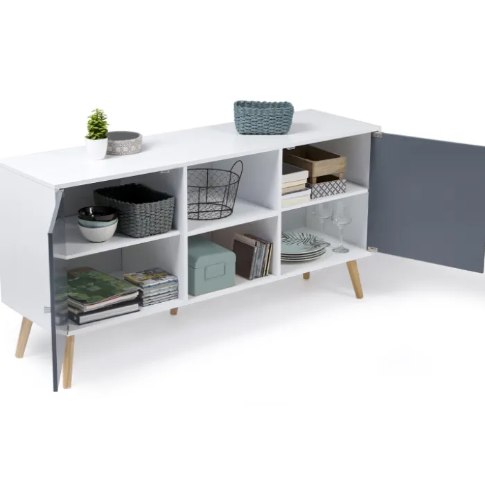 Meuble buffet scandinave blanc et gris 2 portes