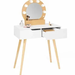 Meuble coiffeuse blanche style scandinave avec miroir LED et tiroirs