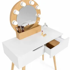 Meuble coiffeuse blanche style scandinave avec miroir LED et tiroirs