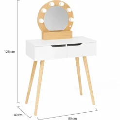 Meuble coiffeuse blanche style scandinave avec miroir LED et tiroirs