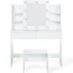 Meuble coiffeuse blanche avec miroir LED et tabouret