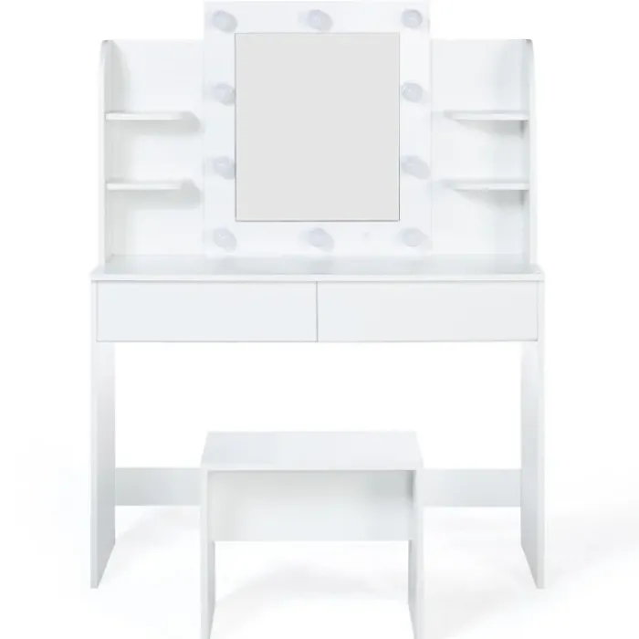 Meuble coiffeuse blanche avec miroir LED et tabouret