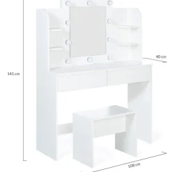 Meuble coiffeuse blanche avec miroir LED et tabouret