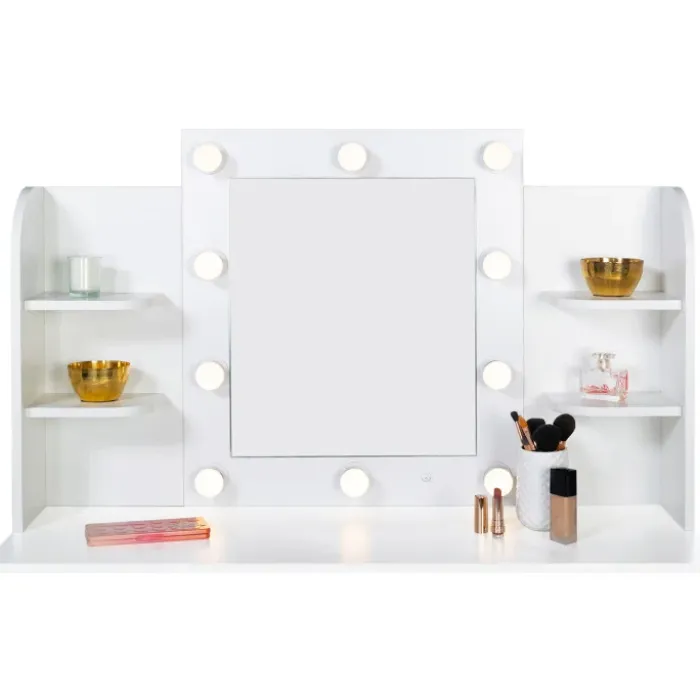 Meuble coiffeuse blanche avec miroir LED et tabouret