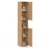 Meuble colonne de salle de bain 170 cm 2 portes 1 niche effet lattes