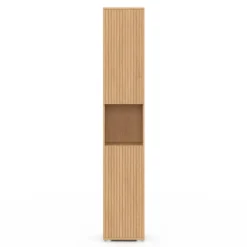 Meuble colonne de salle de bain 170 cm 2 portes 1 niche effet lattes
