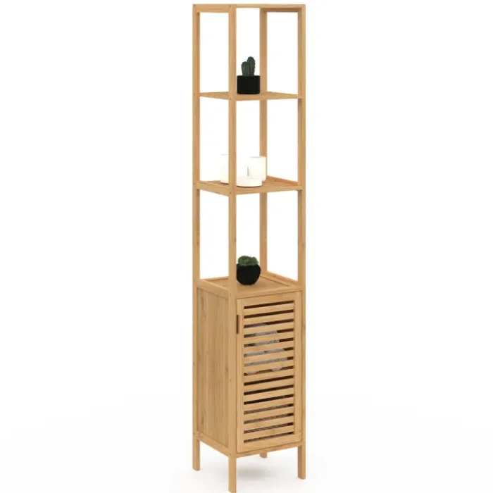Meuble colonne en bambou pour salle de bain 1 porte
