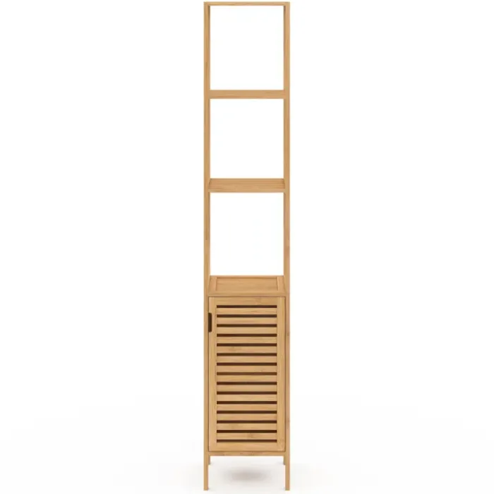 Meuble colonne en bambou pour salle de bain 1 porte